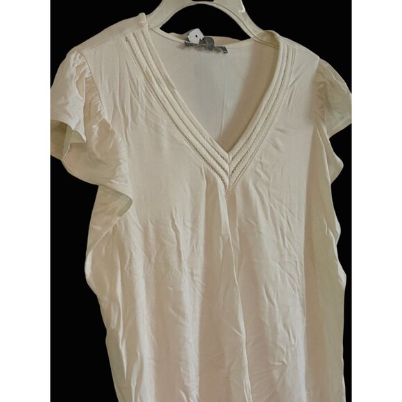 NWT New Daniel Rainn Cream Short Sleeve Top V-Neck Flutter Sleeve RayonT-Shirt M - Picture 3 of 7